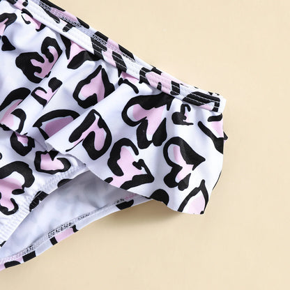 Children's Swimsuit Heart Print Girls' Swimsuit 2 Piece Split Hot Spring Beach Swimsuit