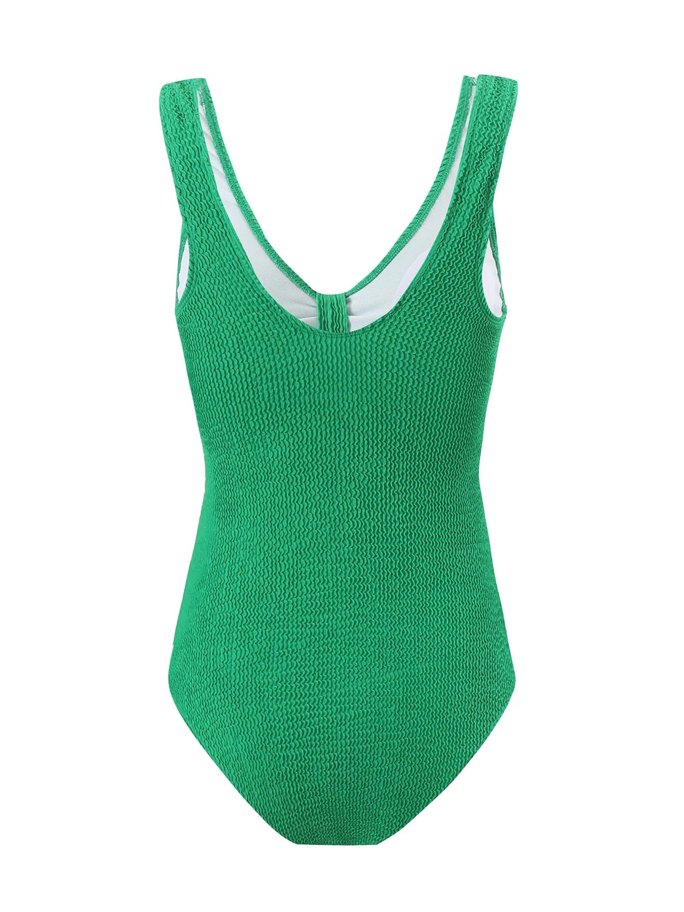 Scoop Neck One Piece Swimsuit Woman Backless Bodysuit Crinkle Swimwear Beach Wear Blue Bathing Suits Ladies Holiday Summer