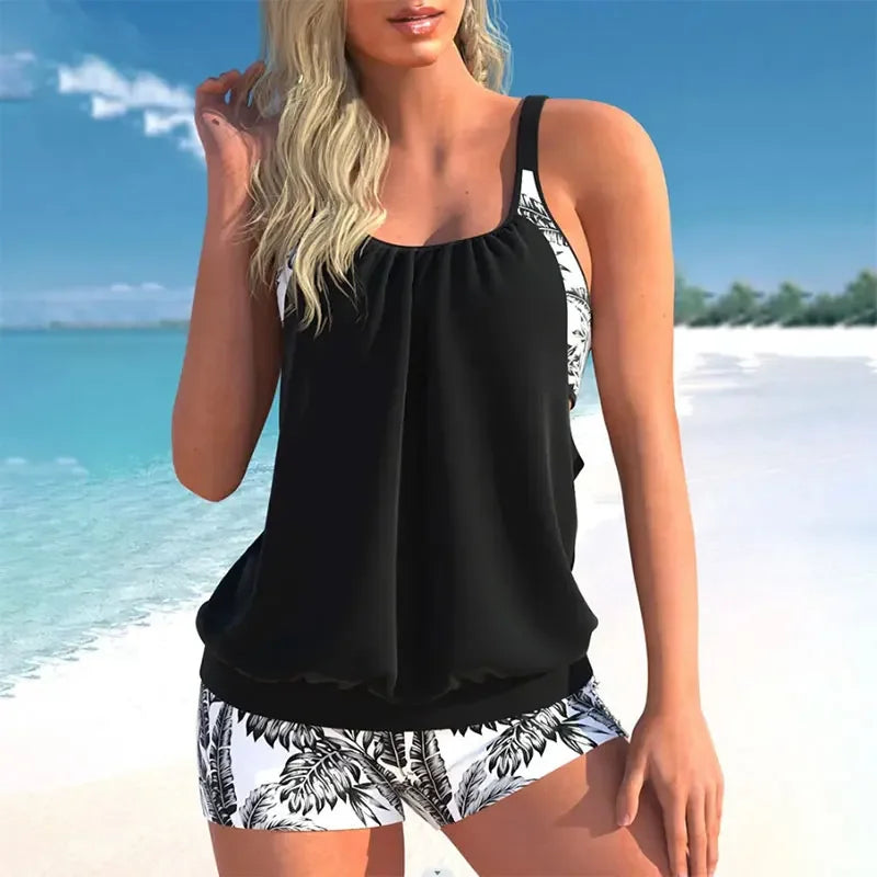 Women Two-piece Tankini Swimwear Printing High Waist Bikini Set Summer Swimsuit Beachwear Swimdress