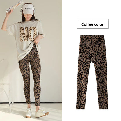 Pink Leopard Print Sharkskin Design Leggings Women High Waist Seamless Tight Sport Fitness Legging