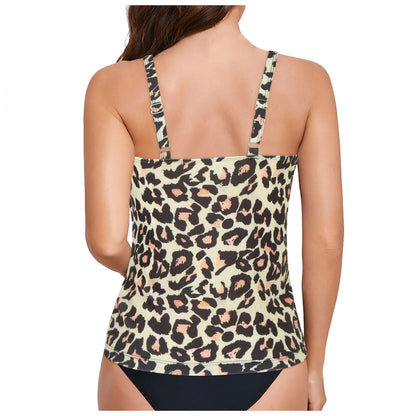 Women Vintage Tankini Swimwear Crew Neck Cover Tummy Underwire Full Coverage Push Up Bikini Top and Shorts for Holiday