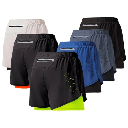 Men's Running Shorts Quick-drying Fitness Black Double Layer Shorts Men Sport Workout Training Bodybuilding Short Pants
