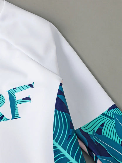 Boy Swimsuit Leaves Print Long Sleeve Children Swimwear Summer Two Piece Kids Beach Wear Swimming Bathing Suit Boys Men