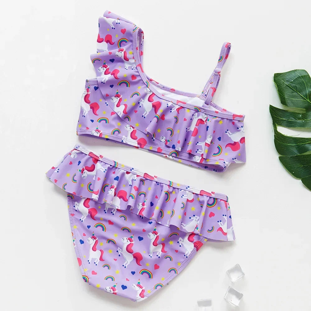 2-10Years New Fashion Kids Fish Scale Bikini Set Lovely Two Pieces Child Swimwear Cute Girl Flouncing Swimsuit Summer Beachwear