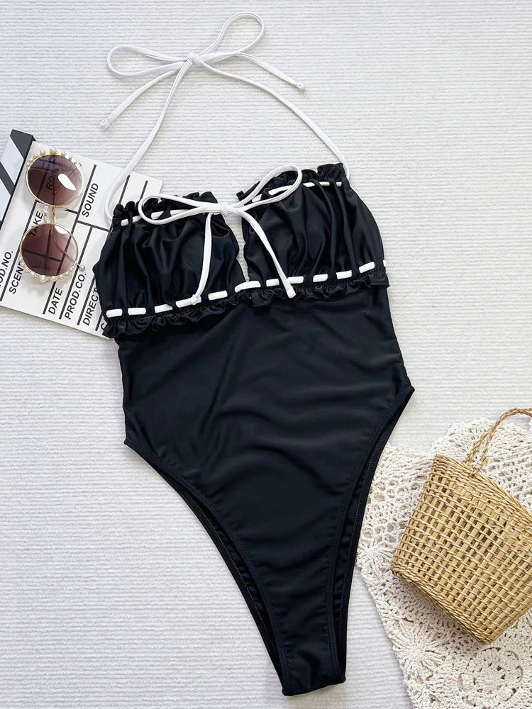 Solid Hollow Swimwear Women Push UP One Piece Swimsuit Monokini Backless Summer Brazilian Bathing Suit