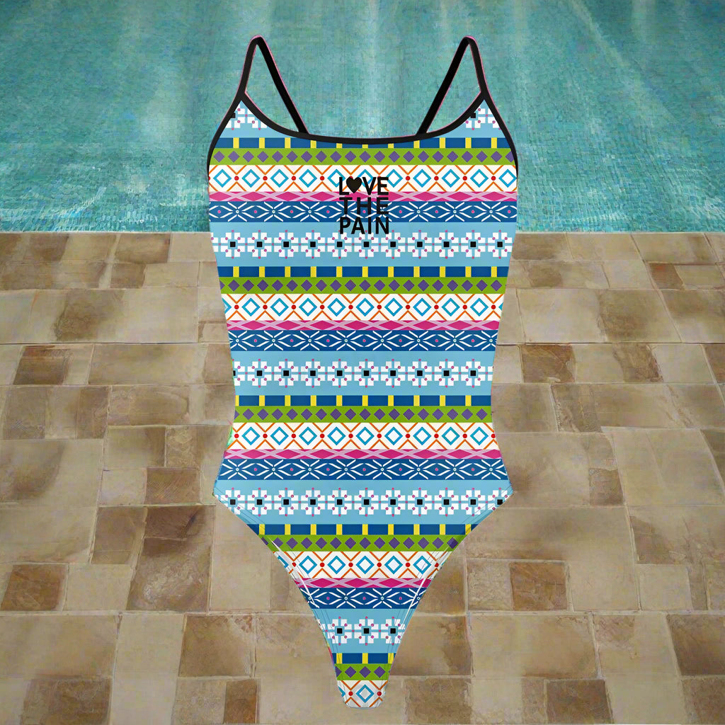 love The Pain Female  Coloured Shapes Designs One Piece Swimwear