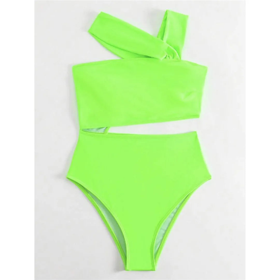 S - XL 13 Colors Asymmetric Cut Out One Piece Swimsuit Women Swimwear Female One Shoulder Padded Bather Bathing Suit Swim