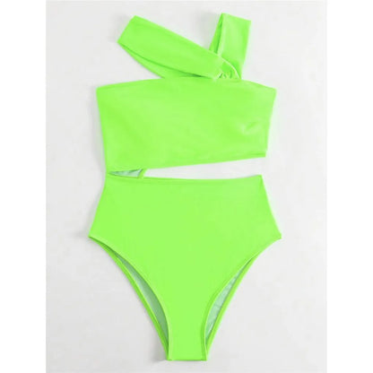S - XL 13 Colors Asymmetric Cut Out One Piece Swimsuit Women Swimwear Female One Shoulder Padded Bather Bathing Suit Swim
