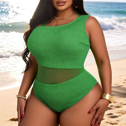 0XL - 4XL Splicing Mesh Sheer Plus Size Large Size Swimwear Female One Piece Swimsuit Women Bather Bathing Suit Swim