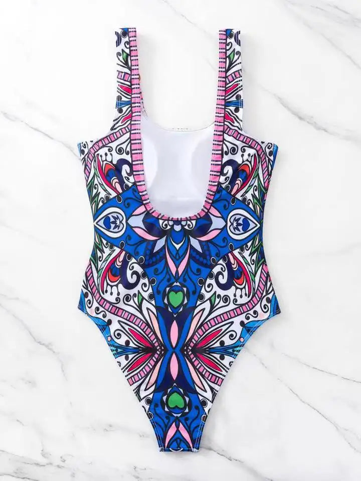 Fashionable Swimsuit 2024 Women's Retro Printed Push Up Swimsuit with One Piece Swimsuit Women