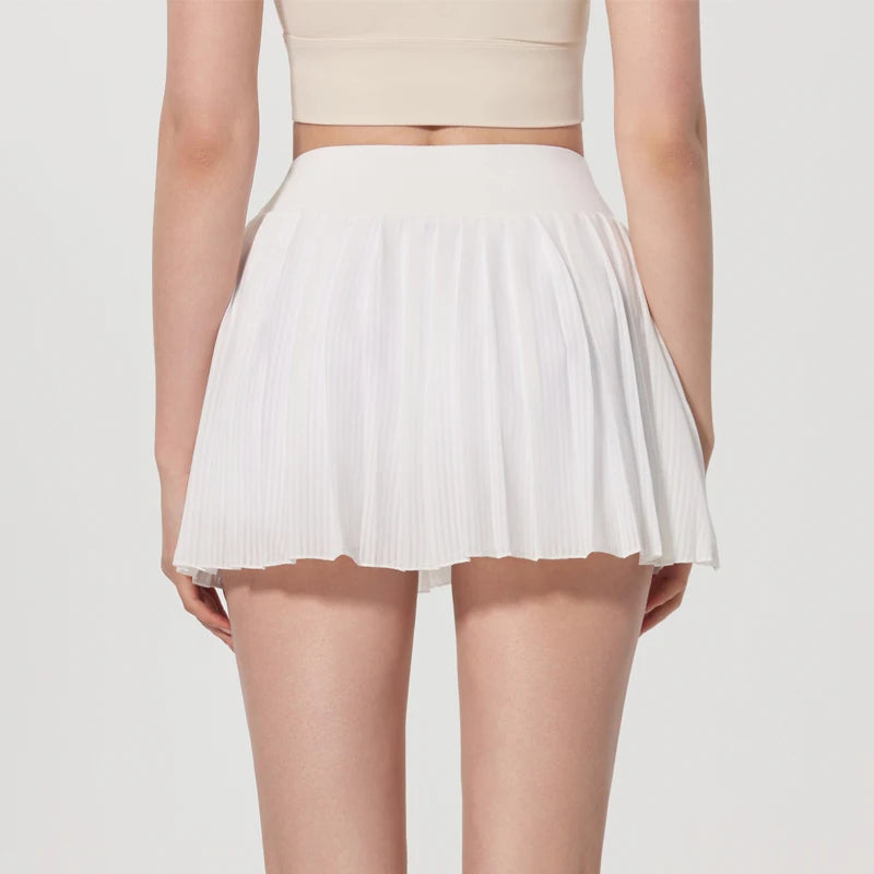 Women's High-Waisted Asymmetric Tennis Skirt with Built-In Shorts