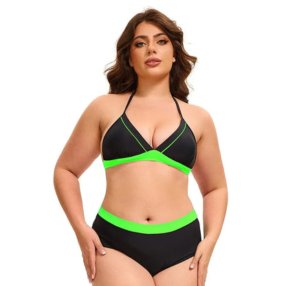 Plus Size Bikini Swimsuit Low Waist Bikini Set Backless Women's Swimsuit Block Color Two-Pieces Swimwear Summer Beach Bathing Suit