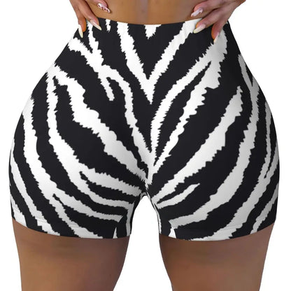 Wild Animal Designs Yoga Shorts Women Black And White Zebra Skin Stripes