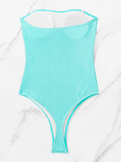Padded Swimsuit One Piece Cut Out Tong Swimwear Women Solid Bathing Swimming Swim Suit Female Beachwear Bodysuit