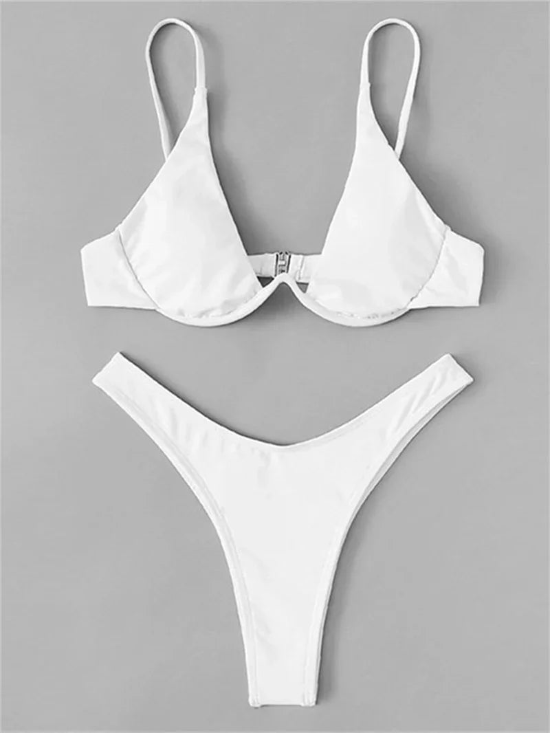 Bikini Women Solid Red Push Up Bra Thong Swimsuit Haler V Neck Bathing Suit Mini Micro Thong Swimwear
