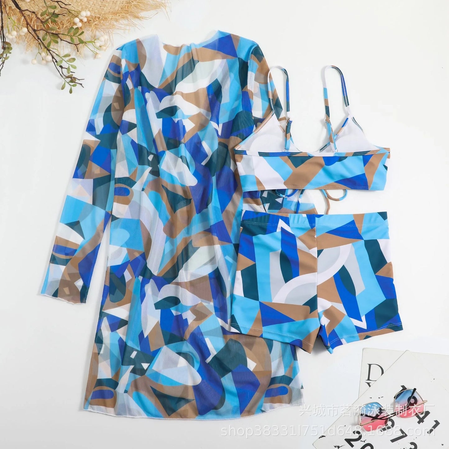 Summer Print Bikinis Swimwear Female Swimsuit Beachwear Push Up Three-Piece Bikini Set Women Swimming Bathing Suit