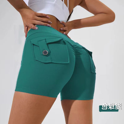 S-XL Nylon Women Scrunch Button Booty Sports Yoga Shorts Cycling Jogging Fitness High Waist Squat Proof Gym Active Leggings