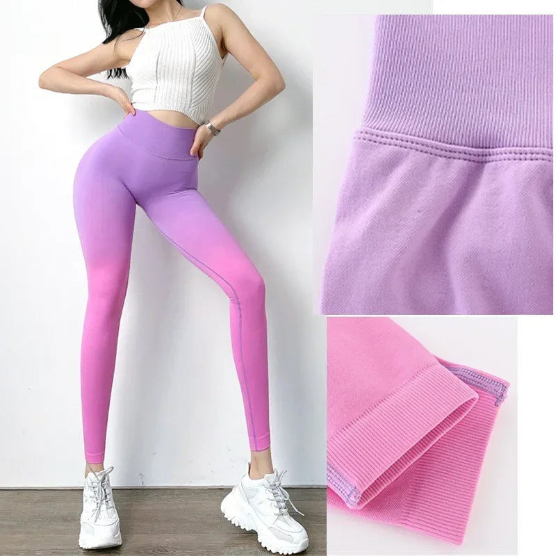PofyBofy Gym Pants Scrunch Butt Workout Running Tights Dip-dye Gradient Ramp High Waist Gym Leggings Seamless Yoga Leggings