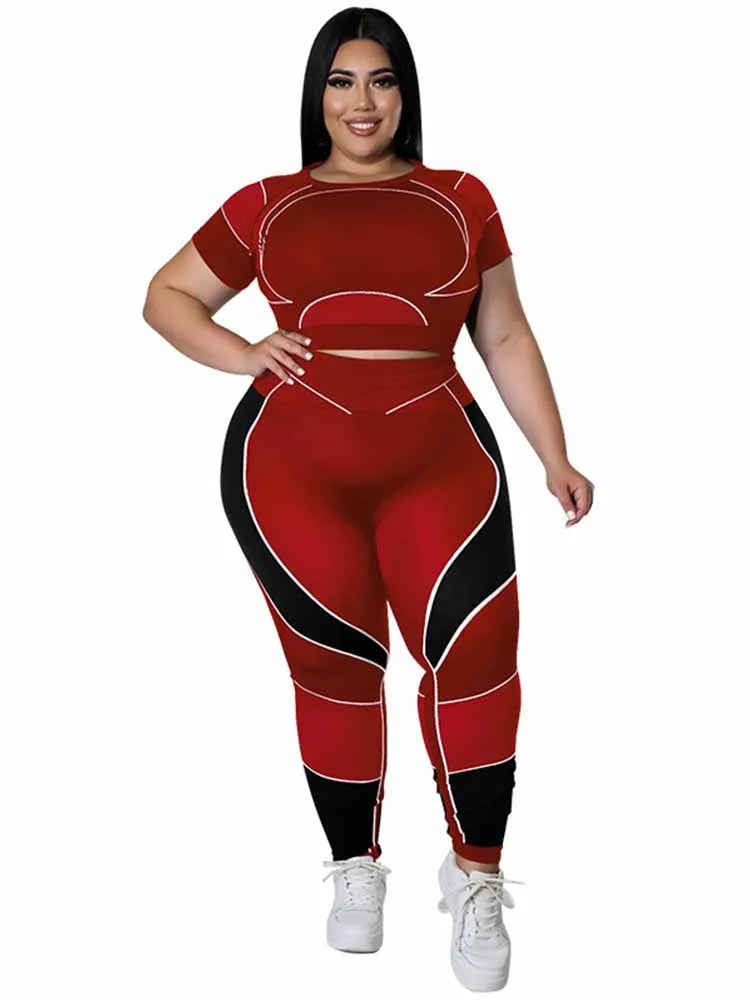 Women Tracksuit 2 Piece Set Plus Size Pants Suit Casual Slimming Leggings Summer Sets Womens Outfits