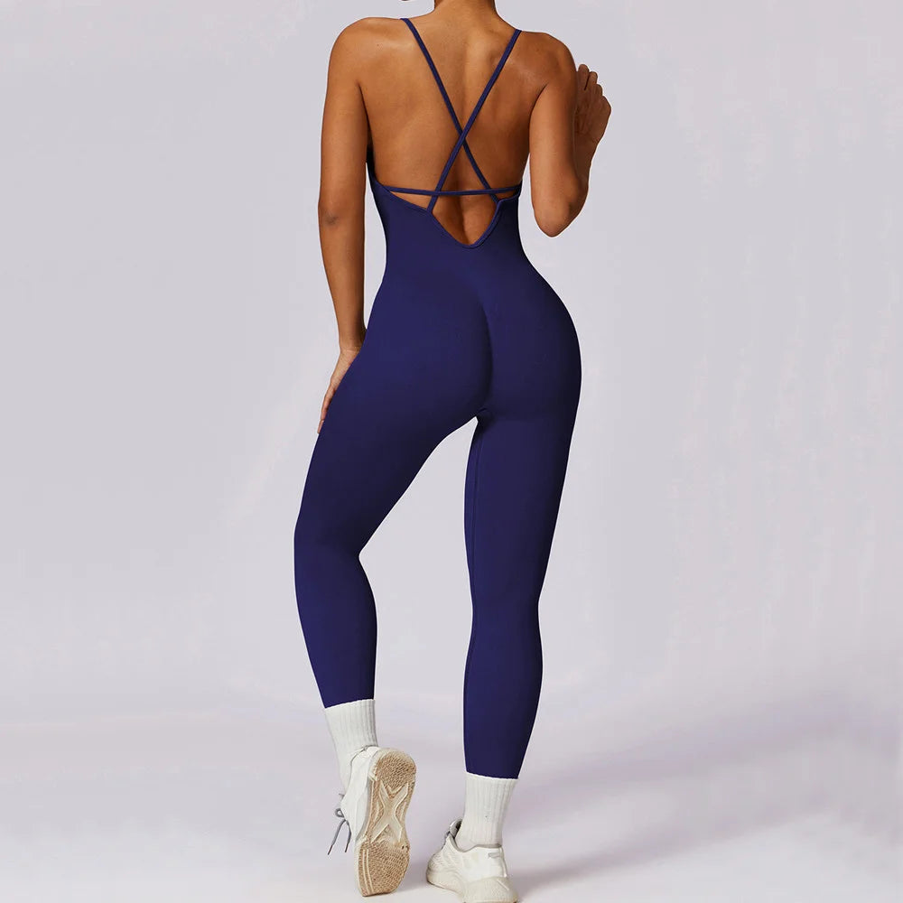 Women's V-Neck Cross-Back Workout Jumpsuit & Playsuit