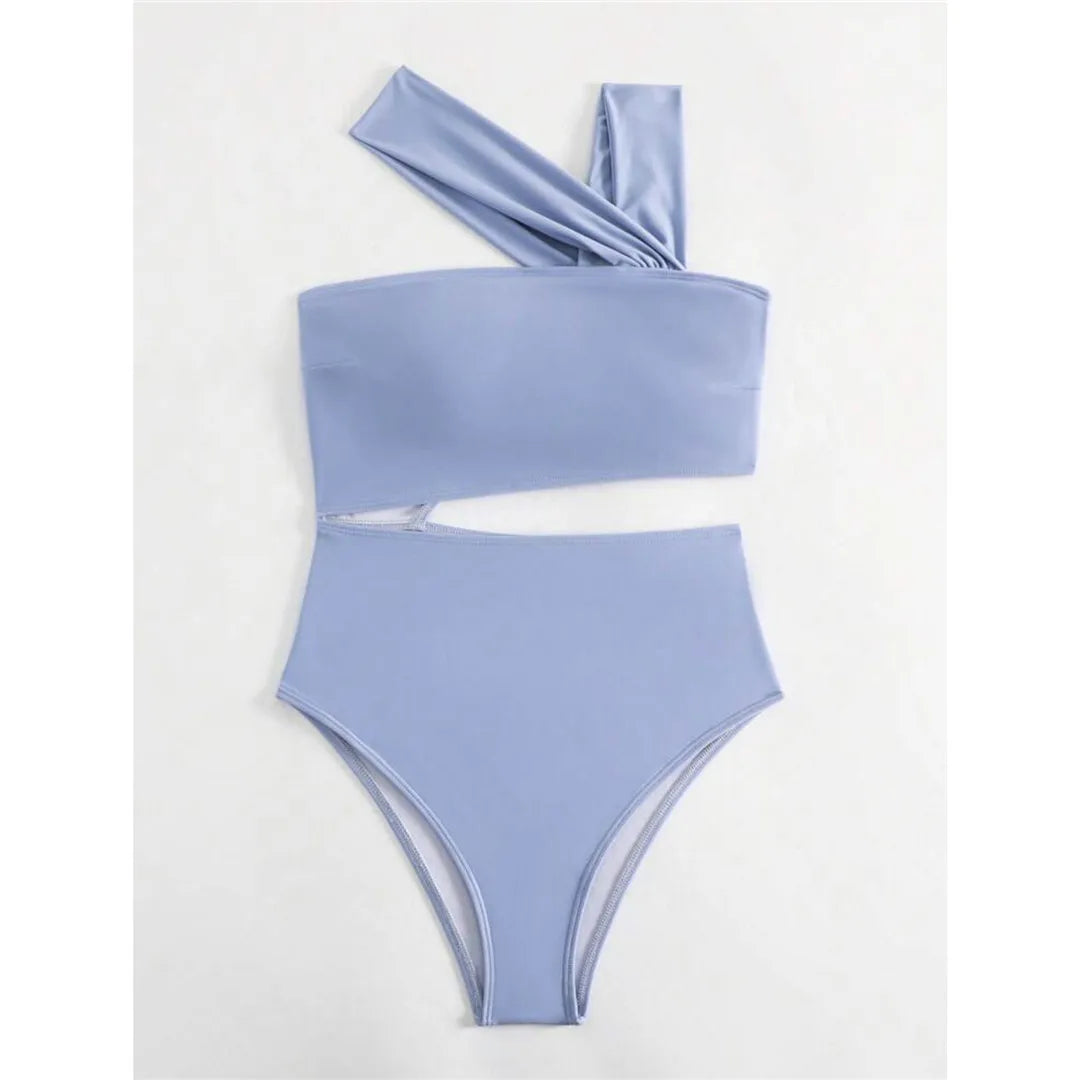 S - XL 13 Colors Asymmetric Cut Out One Piece Swimsuit Women Swimwear Female One Shoulder Padded Bather Bathing Suit Swim