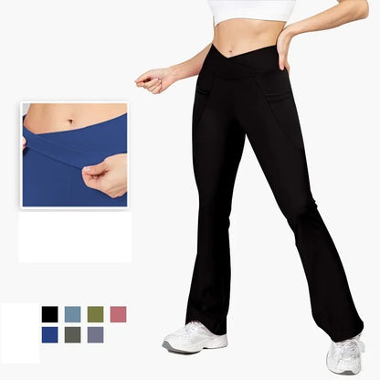 PofyBofy with Pockets Yoga Flared Pants Butt Lifting Gym High Waisted Crossover Waist Flare Leggings Bootcut Casual Yoga Pants