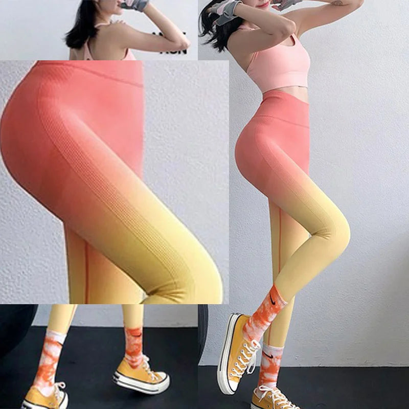 Gym Fitness Yoga Legging Fitness Tights Gradient High Waist Sports Legging Tummy Control Scrunch Booty Lifting Legging