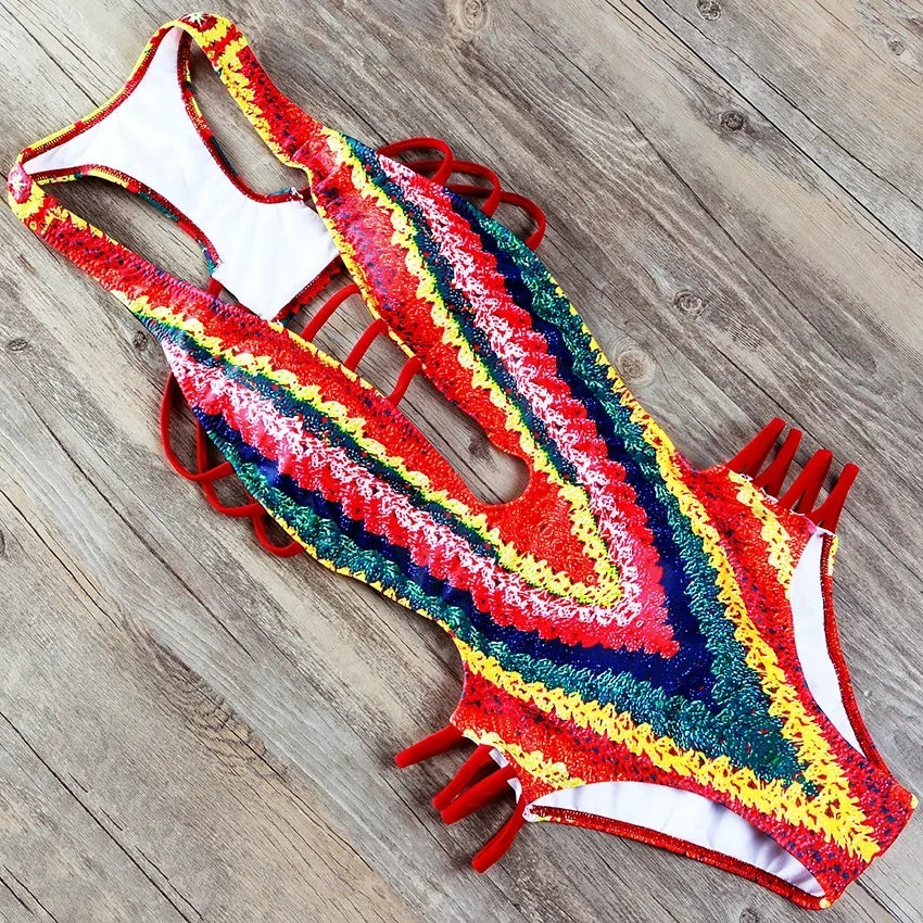 S - XXL Printed Women Swimwear One Piece Swimsuit Female High Cut Trikini Backless Monokini Bather Bathing Suit Swim Lady