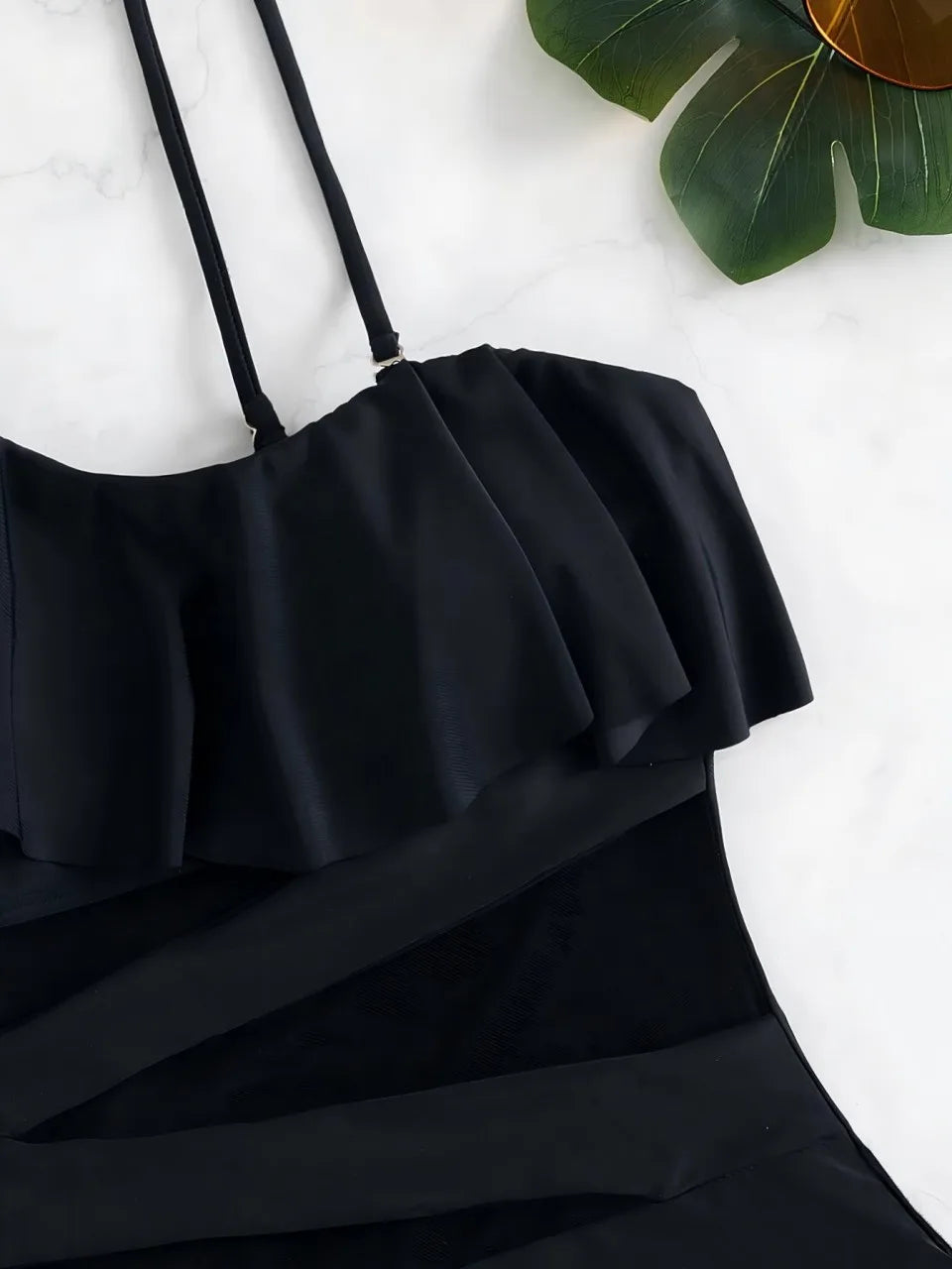 One Shoulder Strappy One Piece Swimsuit Women Ruffle Swimwear Female Mesh Monokini Bathers Bathing Swimming Suit Beachwear