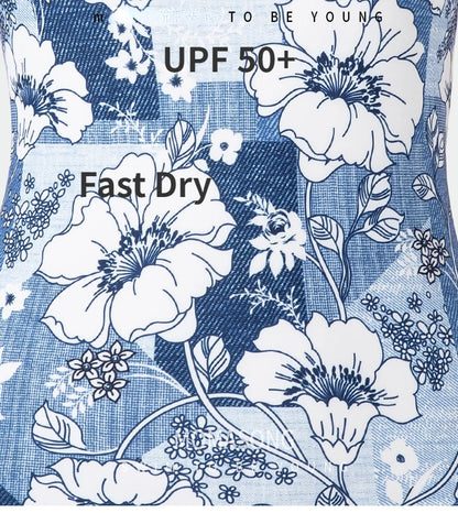 Women Vintage Racing One-piece Swimwear Sun Protection Professional Competition Flower Printed Swimsuit Training Bikini