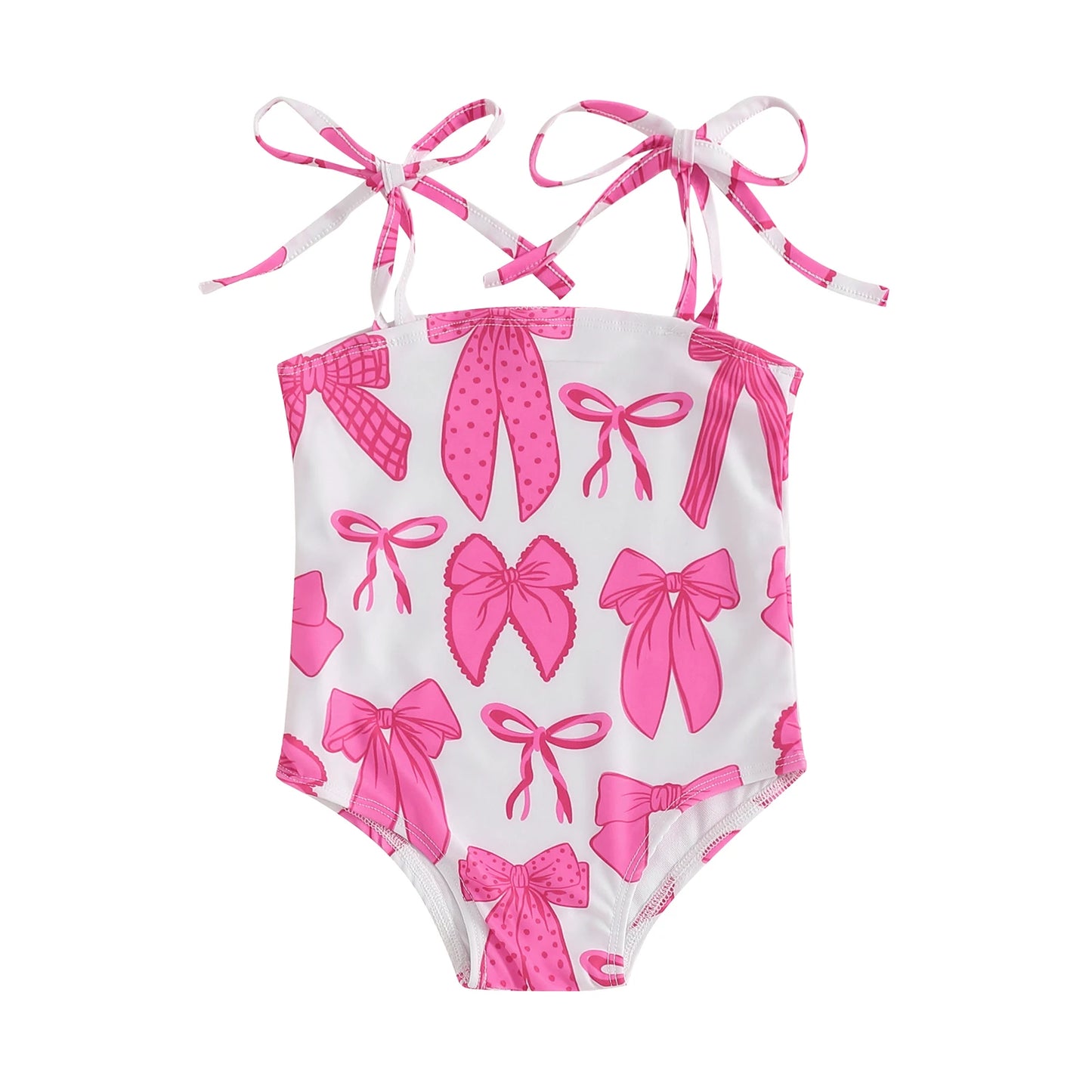 Kids Girls Sleeveless Bikini Swimsuit Cute Elastic Bow Print Strap Children Swimwear for Summer Beach Bathing Suit