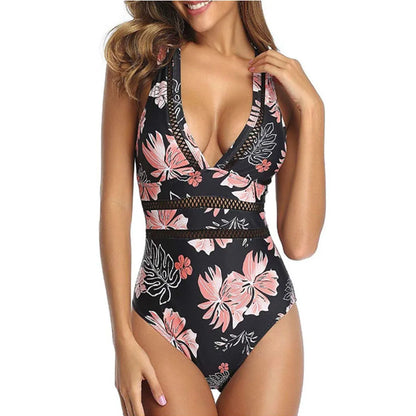 Vintage Swimsuit Women Plus Size One Piece Swimwear Deep V Striped Backless Bathing Suit Tummy Control Monokini Beach
