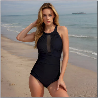 Black one piece large size swimwear push up women swimsuits closed female body bathing suit for pool beachwear