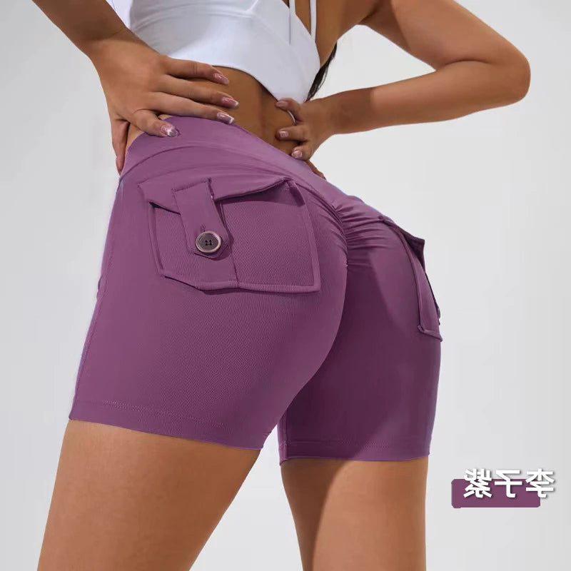 S-XL Nylon Women Scrunch Button Booty Sports Yoga Shorts Cycling Jogging Fitness High Waist Squat Proof Gym Active Leggings