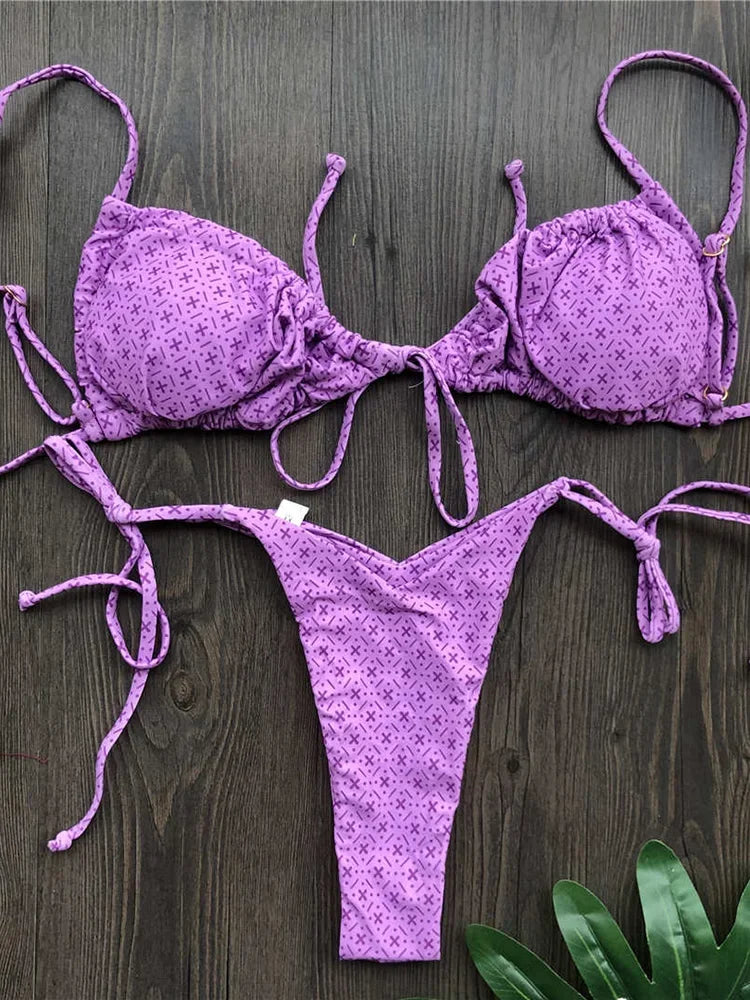 Ruffle Frilled Micro Thong Bikini Women Swimwear Female Swimsuit Two-pieces Bikini set String Bather Bathing Suit Swim