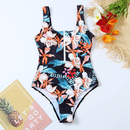 Multi Designs Color Printed Zipper Swimsuit One Piece Swimwear Women Floral Bathers Bathing Swimming Swim Suit Female Beachwear