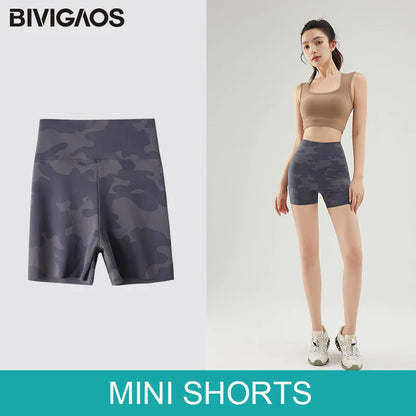 BIVIGAOS Summer Camouflage Green Sharkskin Biker Shorts Knee Length Short Leggings Women Casual Sports Cycling Shorts