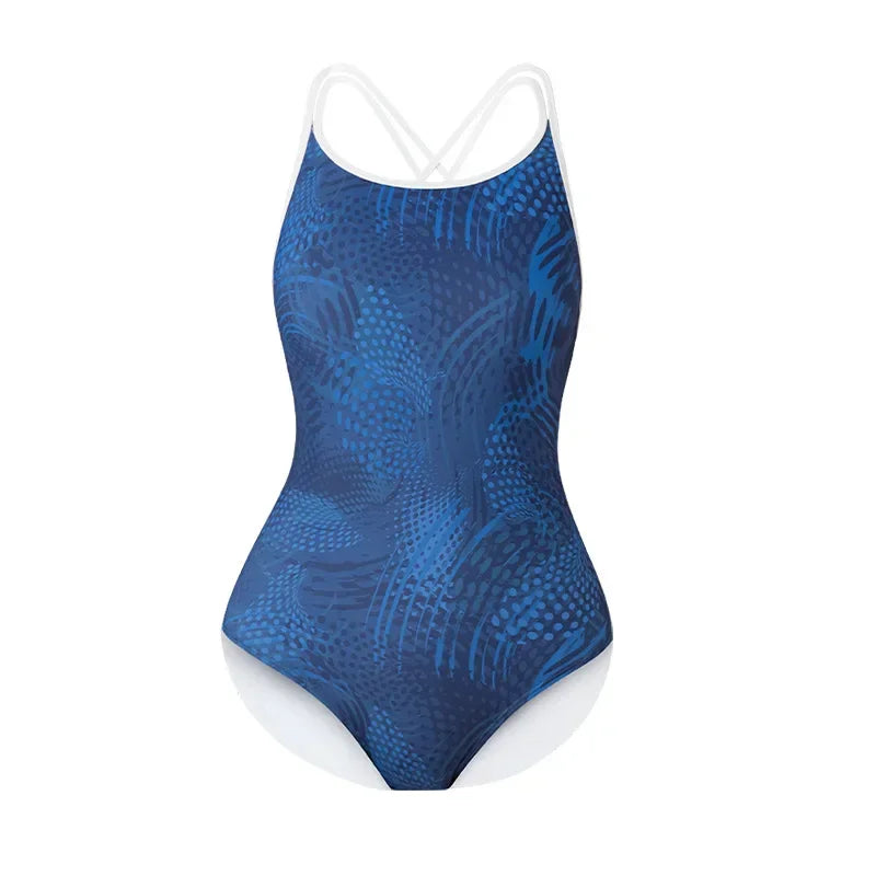 Women Flower Printed One-piece Racing Competition Swimsuit Fashion Sun Protection High Stretch Training Professional Swimwear