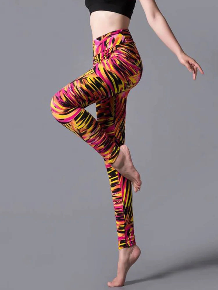 CUHAKCI High Waist Leggings Sportwear Workout Women Jeggings Elastic Pants Leopard Summer Printed Stripe Fitness Leggins