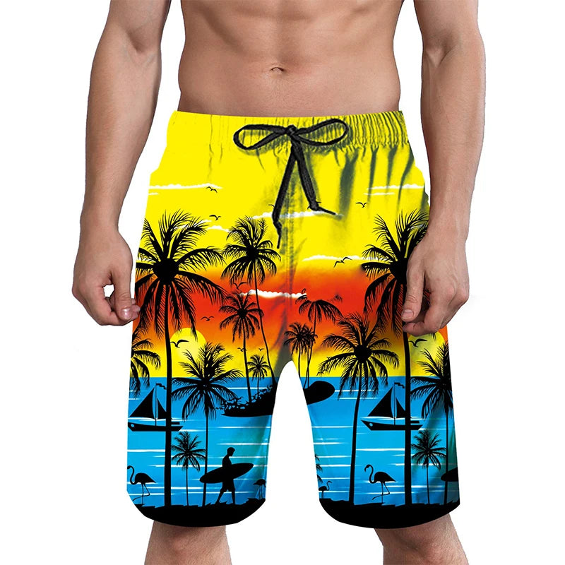 3D Print Quick Dry Swim Trunks For Men Summer Casual Surf Elastic Waist Beach Shorts Men's Drawstring Boardshorts Streetwear