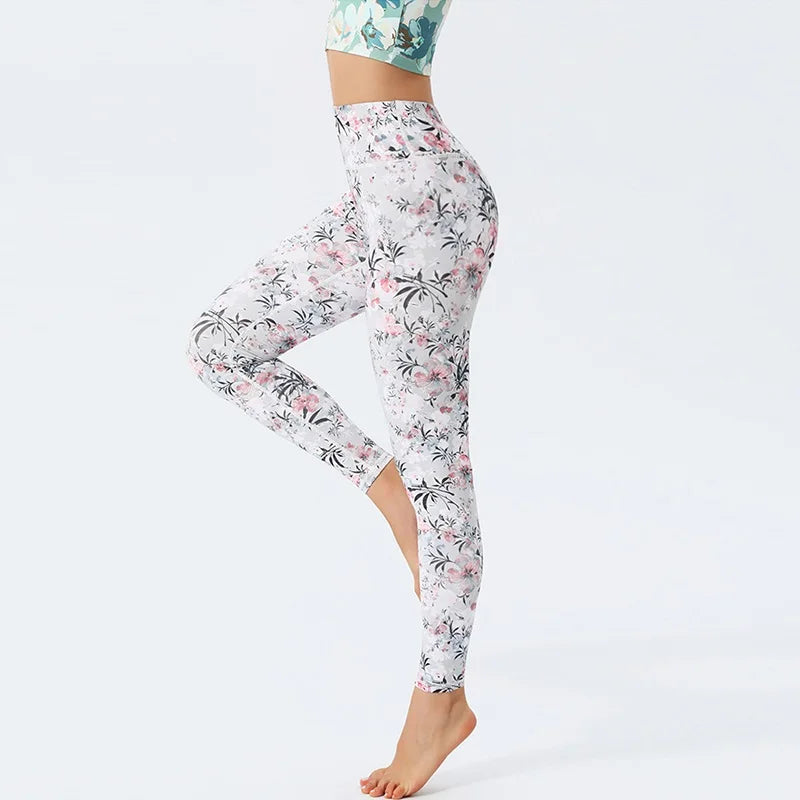 Women Flower Yoga Pants Sports Leggings Training Long Tights Running Trousers Ladies High Waist Workout Sportswear