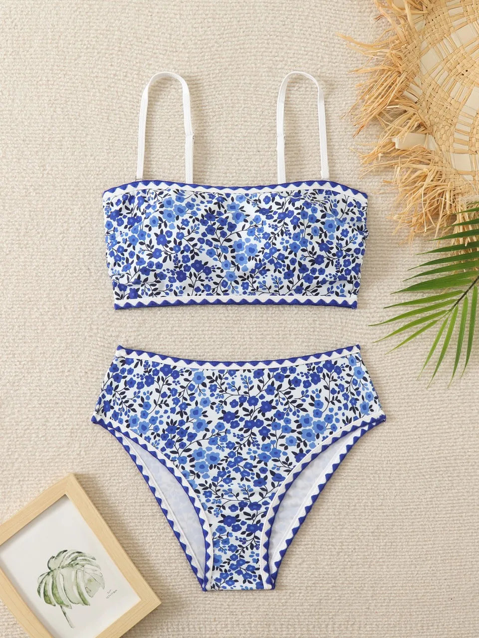 Strappy Bandeau Bikini Women Printed Swimwear Female Triangle Swimsuit Bathers Bathing Swimming Suit Padded Beachwear