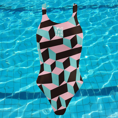 Love The Pain One Piece Swimsuit Women Wide -shoulder Strap Swimwear Bathing Outdoor Sports Training Suit Bodysuit