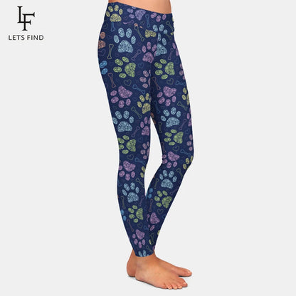 Women High Waist Leggings 3D Colorful Dog's Paw Digital Print Casual Comfortable Girl Leggings