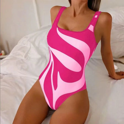Colour Striped Print Sport One Piece Swimsuit For Women Professional Swimwear Female Backless Bathing Suits