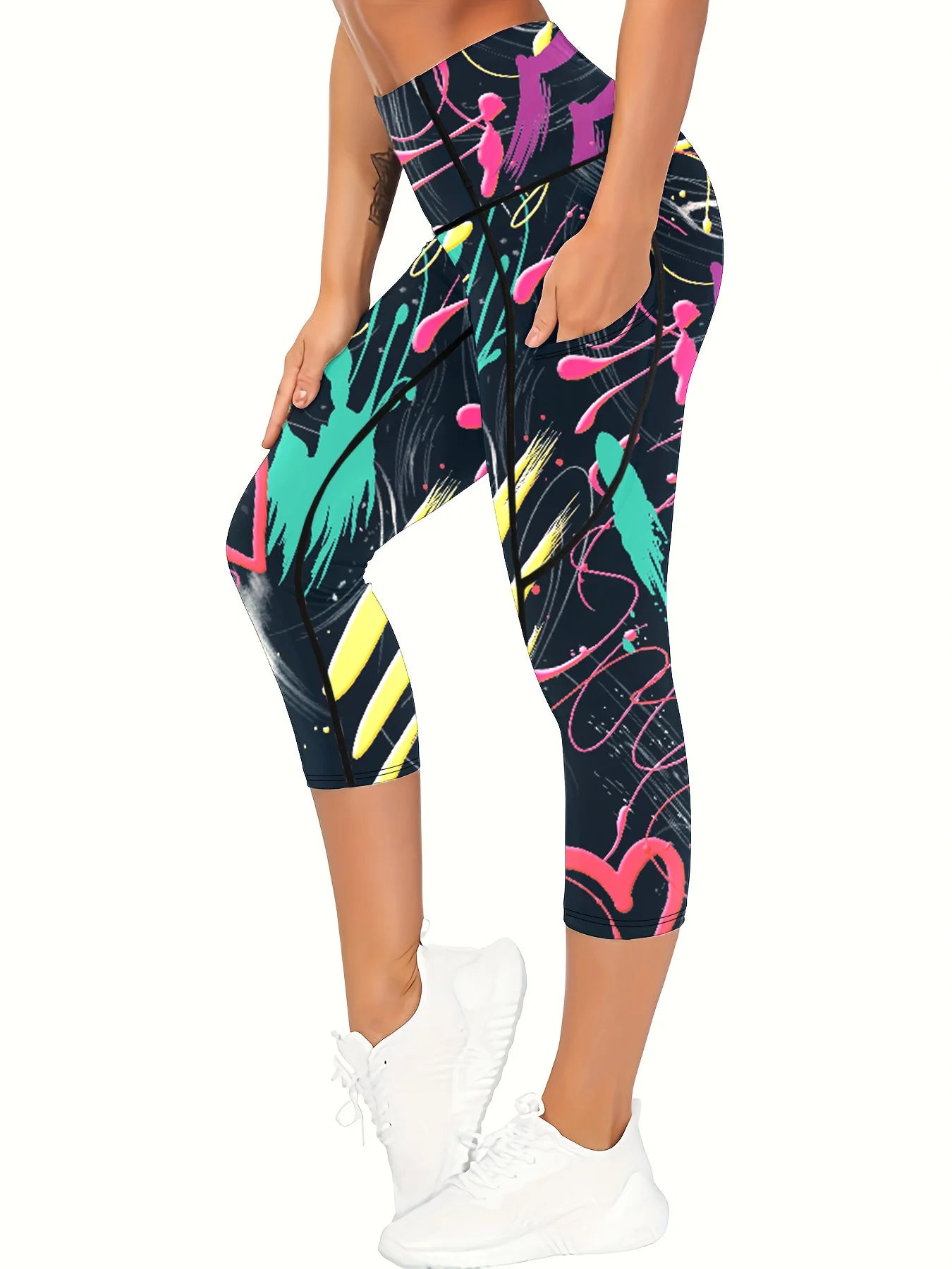 Women's printed yoga pants, hip-lifting high-waisted and belt-cinching fitness pants, outdoor sports leggings