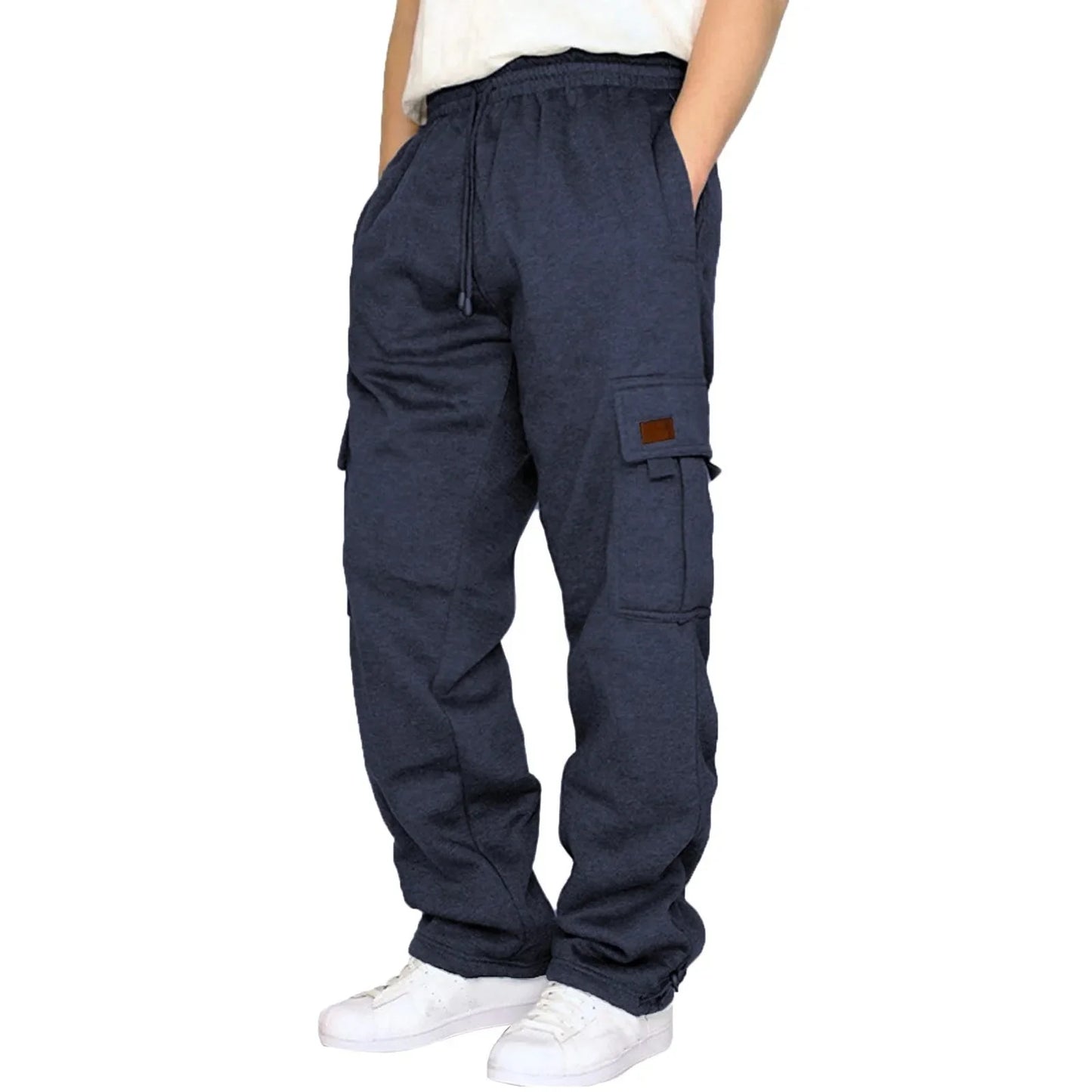 Men's Fleece Lined Casual Sports Long Pants Cuffed Waist Baggy Sweatpants Workwear