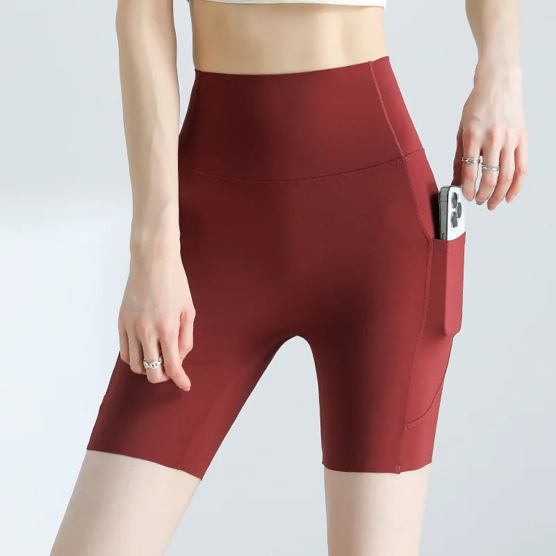 Summer Pocket Yoga Mini Shorts Women High Waist Butt Lifting Tight Short Leggings Thin Sport Fitness Cycling Shorts