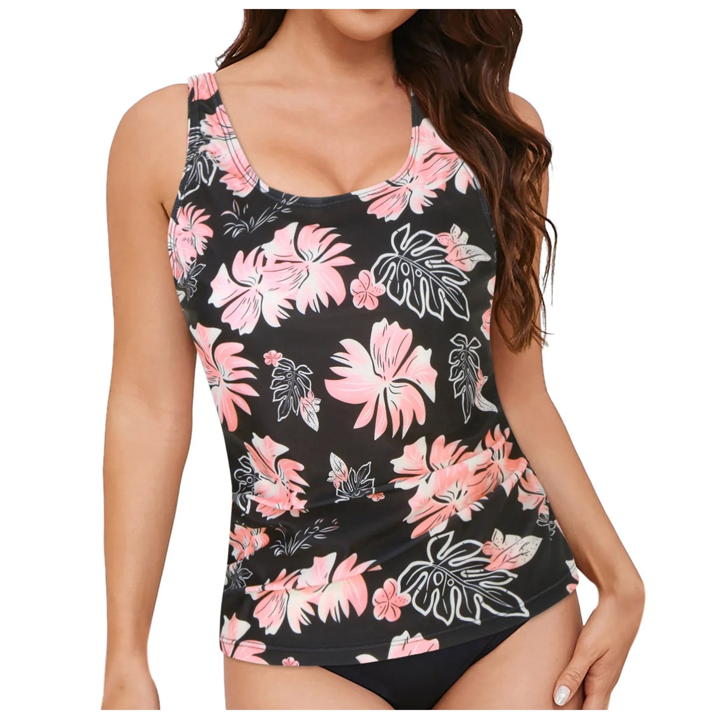 Women Vintage Tankini Swimwear Crew Neck Cover Tummy Underwire Full Coverage Push Up Bikini Top and Shorts for Holiday