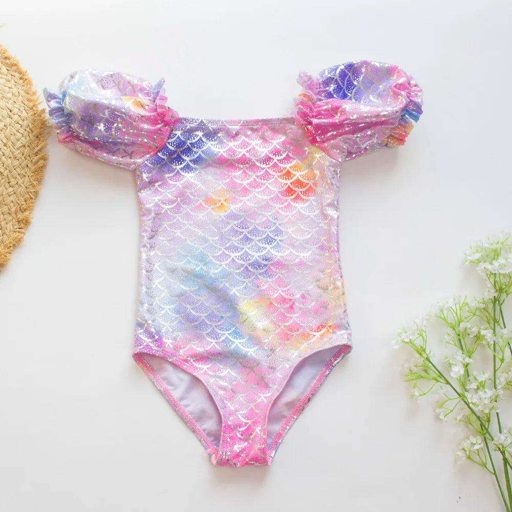 Girls Ruffle Bikini Swimsuit Gradient Leopard Floral Animal Kids Swimwear Children Bikini Rainbow Bathing Set